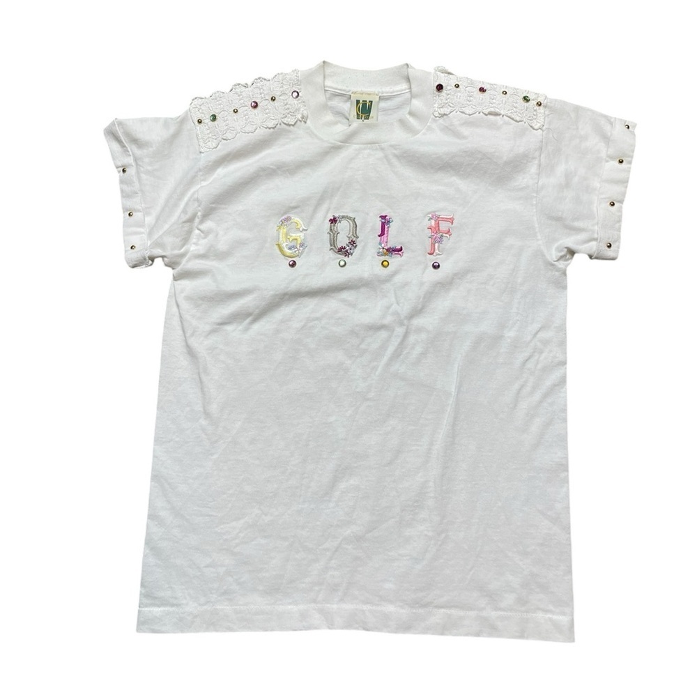Vintage 80s Embroidered Golf Shirt White Size